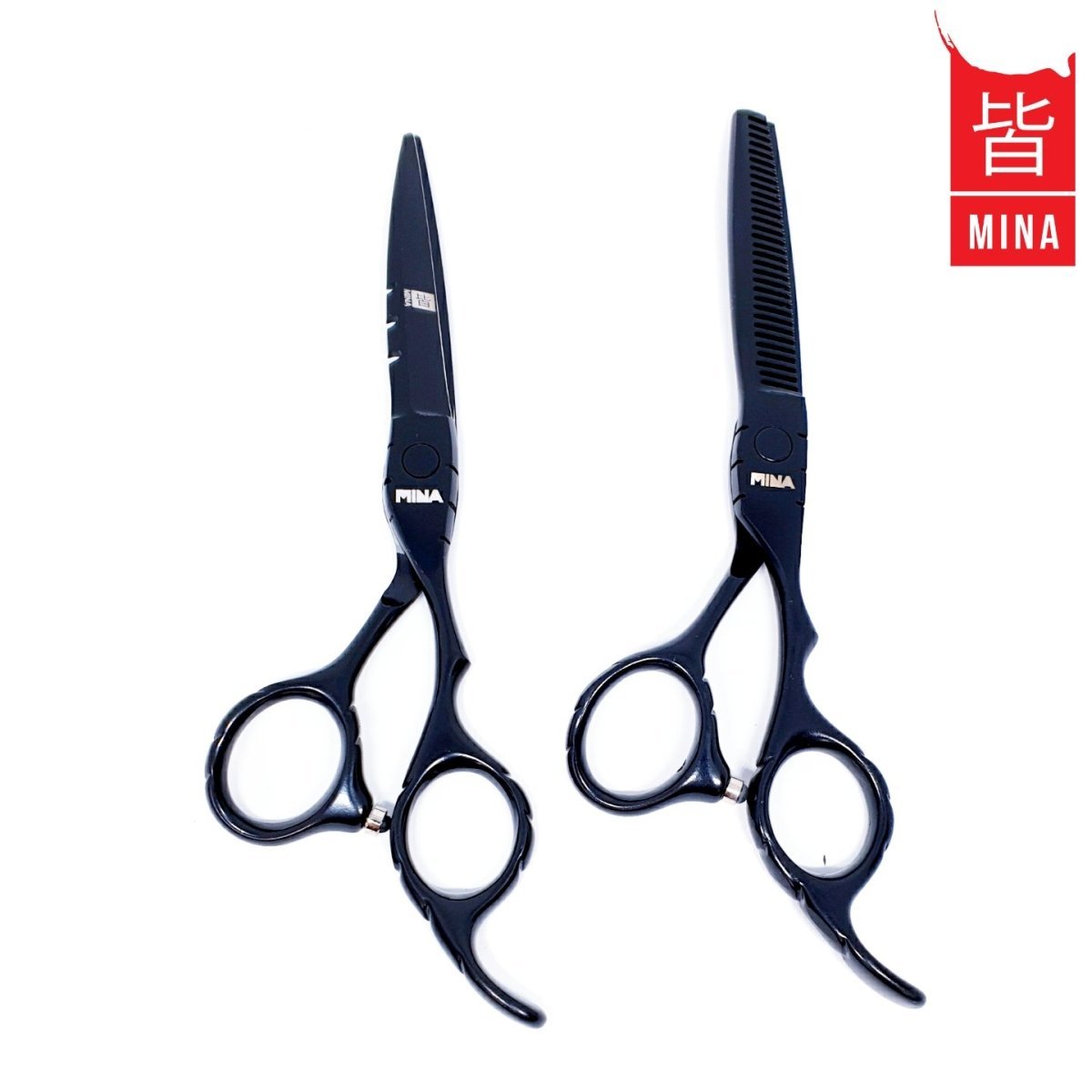 Mina Matte Black Hair Scissor Set | Cutting & Thinning Kit logo